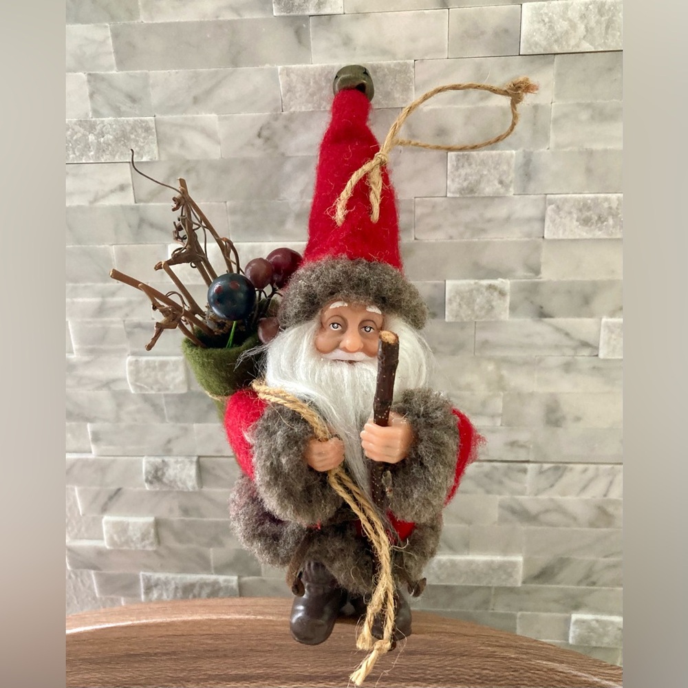SANTA WITH BAG. Santa's hat has a bell. Size - 8”. Used. Excellent condition.